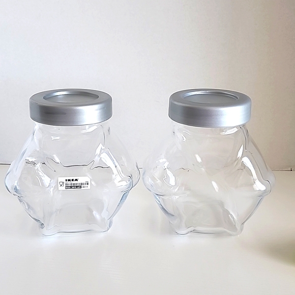 Ikea Glass Hexagon Jar W/Plastic Lid 7x6 Cookie Snack Candy Storage Jar 2 pieces - Picture 1 of 4